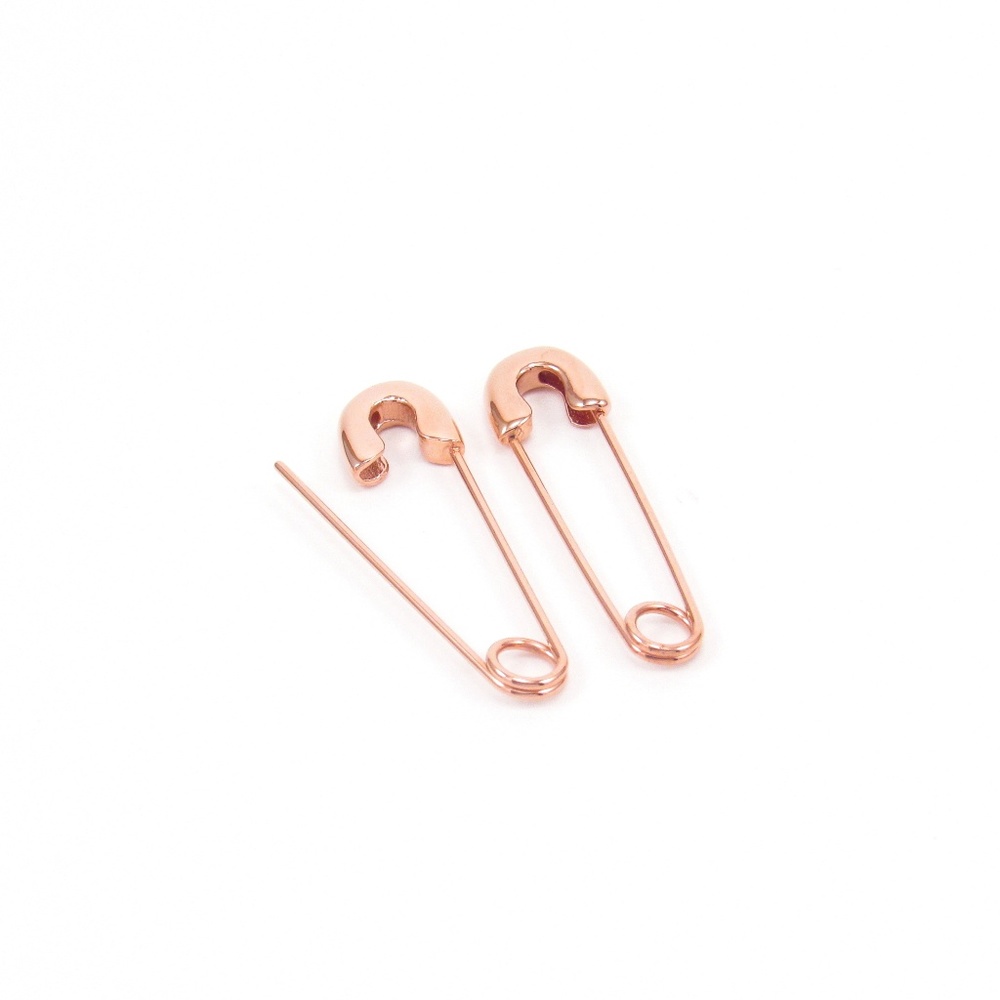 Safety Pin Earrings 18K Rose Gold Edgy Punk Hot - Picture 2 of 2